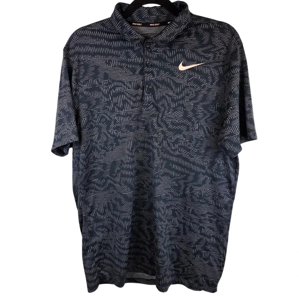 Nike Golf Dri-FIT Standard Fit Polo Shirt Men's Medium Gray Geometric Pattern